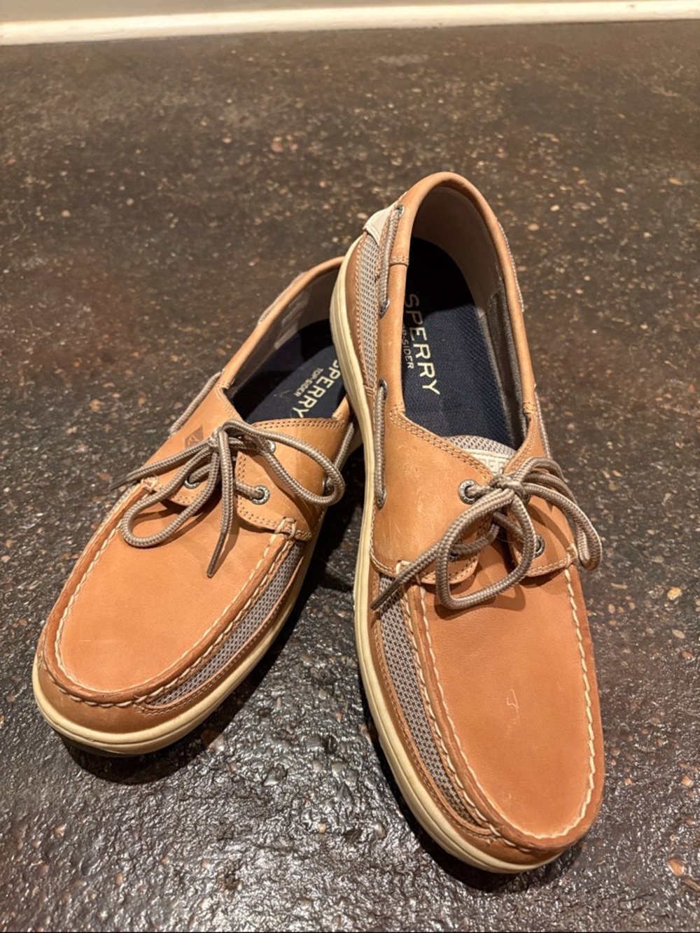 NWOT Never Worn Sperry Men's Tan Leather and Mesh Boat Shoes size 12